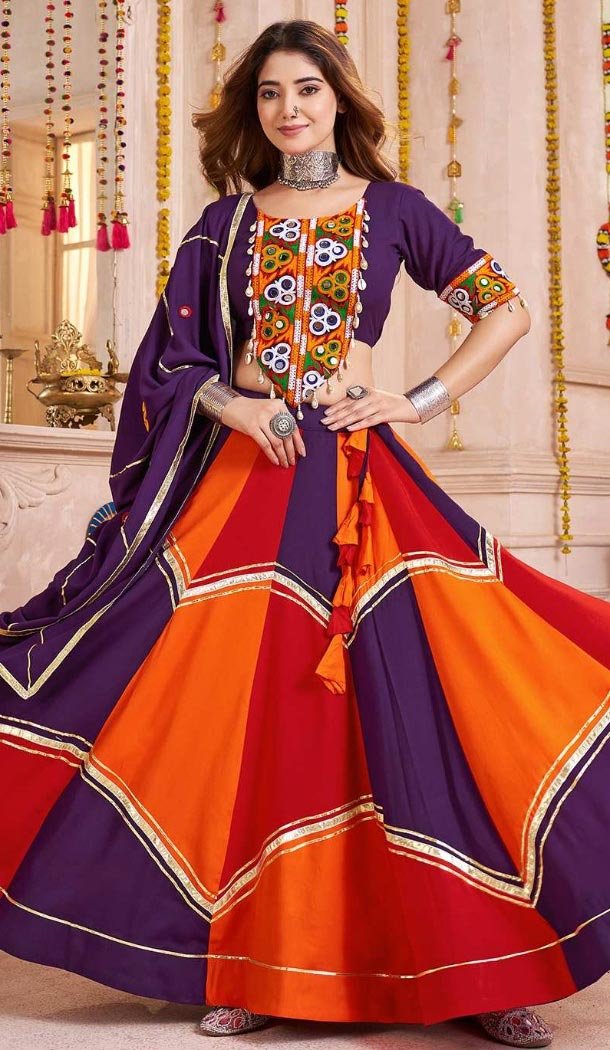 Women Navratri Chaniya Choli Viscose Cotton Designer Embroidery Work Purple - 160971354