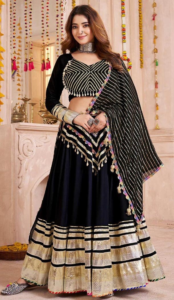Women Viscose Cotton Designer Embroidery Work Black Navratri Chaniya Choli - 160971355