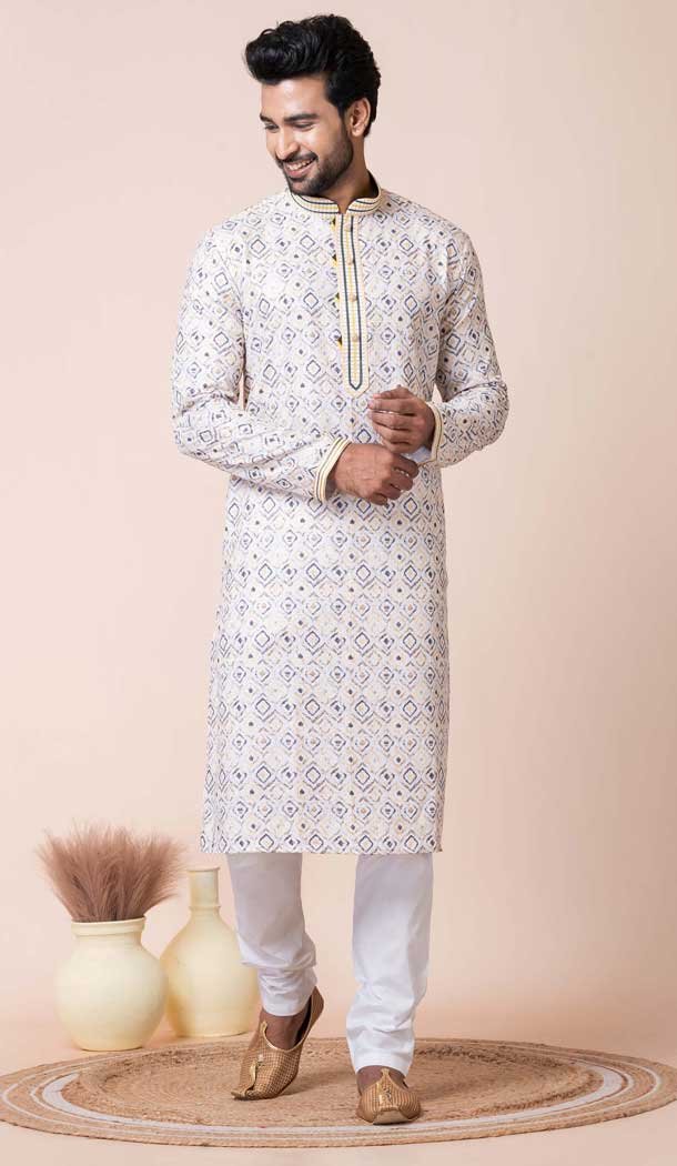 Cotton Polyester Printed Festival Wear Mens Kurta Pajama In Multi Color - 12116205440