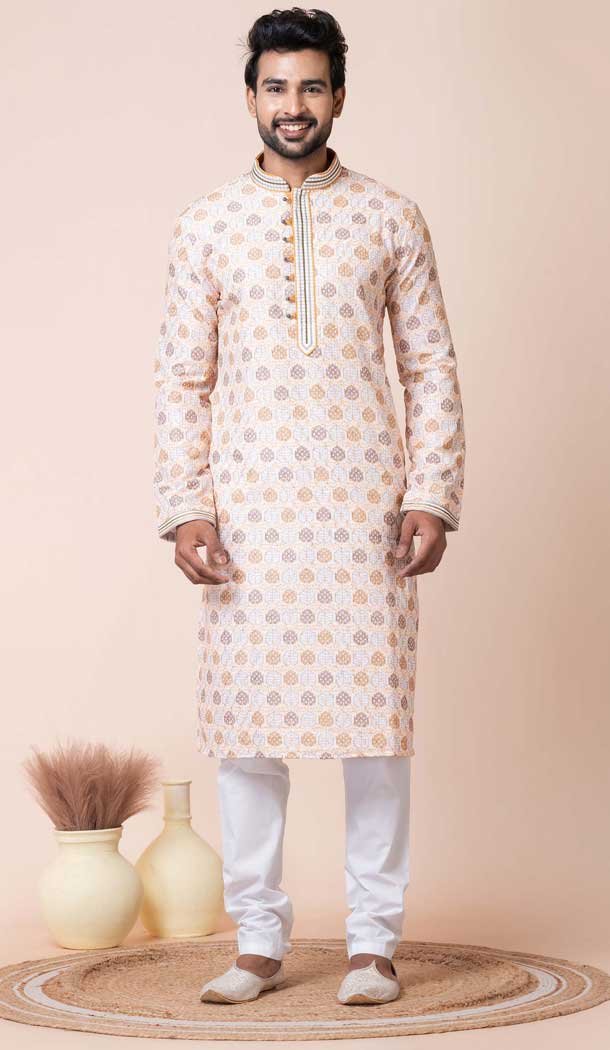 Multi Color Printed Cotton Polyester Festival Wear Mens Kurta Pajama - 12116205444