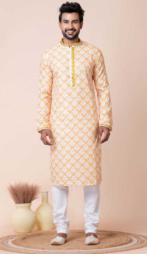 Multi Color Cotton Polyester Printed Festival Wear Designer Mens Kurta Pajama - 12116205445