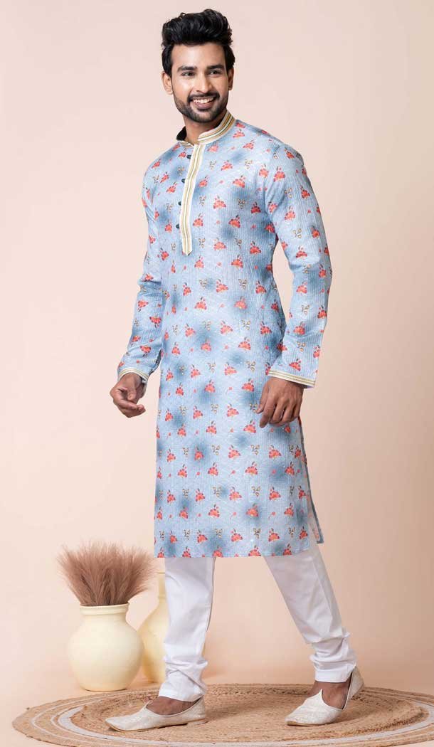 Cotton Polyester Multi Color Printed Festival Wear Mens Kurta Pajama - 12116205447