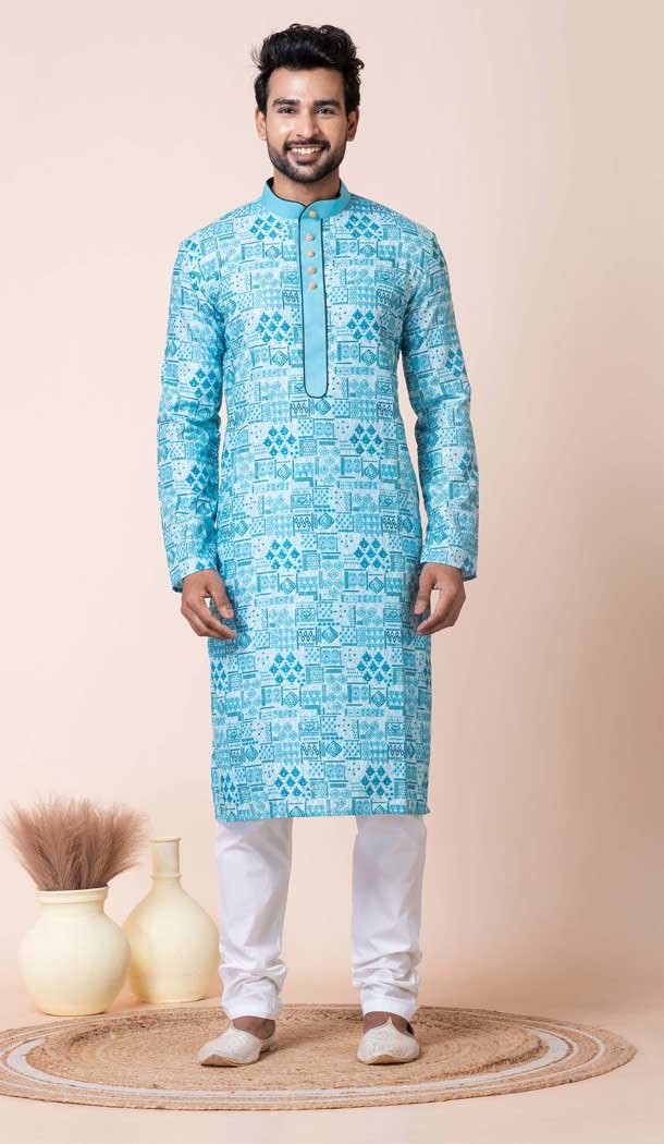 Multi Color Cotton Polyester Printed Designer Festival Wear Mens Kurta Pajama - 12116205448