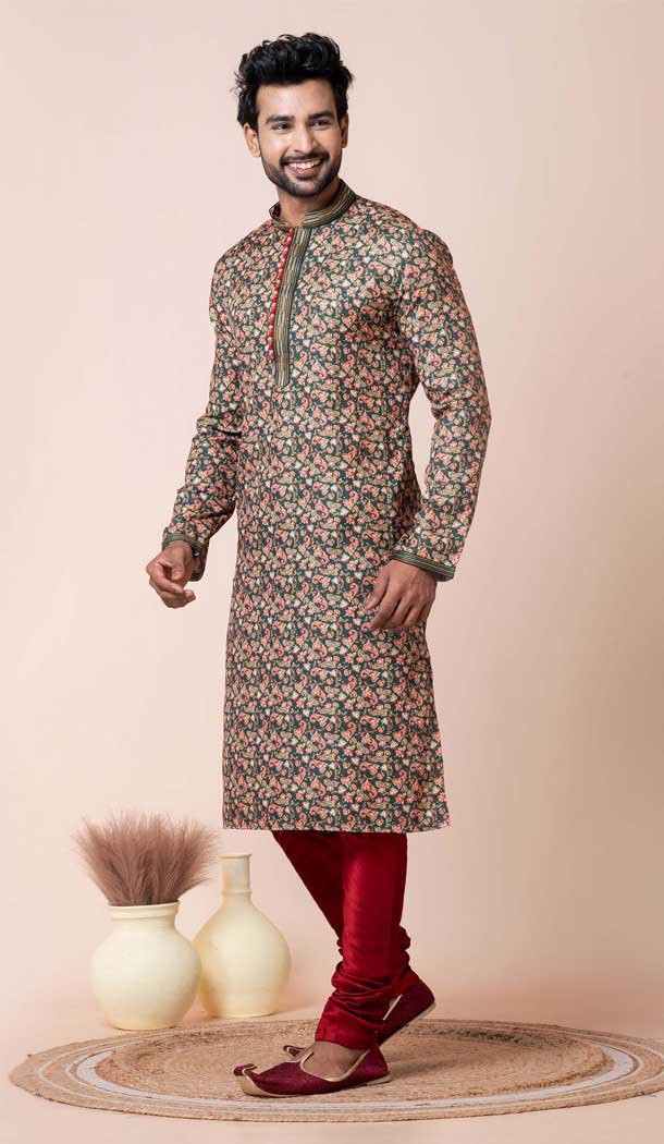 Multi Color Mono Cotton Polyester Printed Festival Wear Mens Kurta Pajama - 12116205449