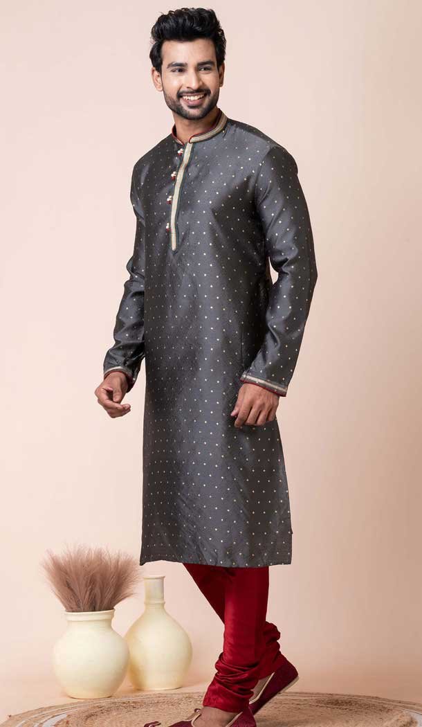 Grey Mulberry Printed Festival Wear Mens Kurta Pajama - 12116205452