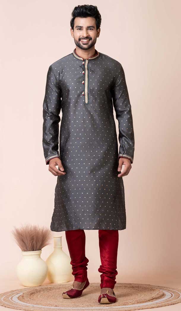 Grey Mulberry Printed Festival Wear Mens Kurta Pajama - 12116205452