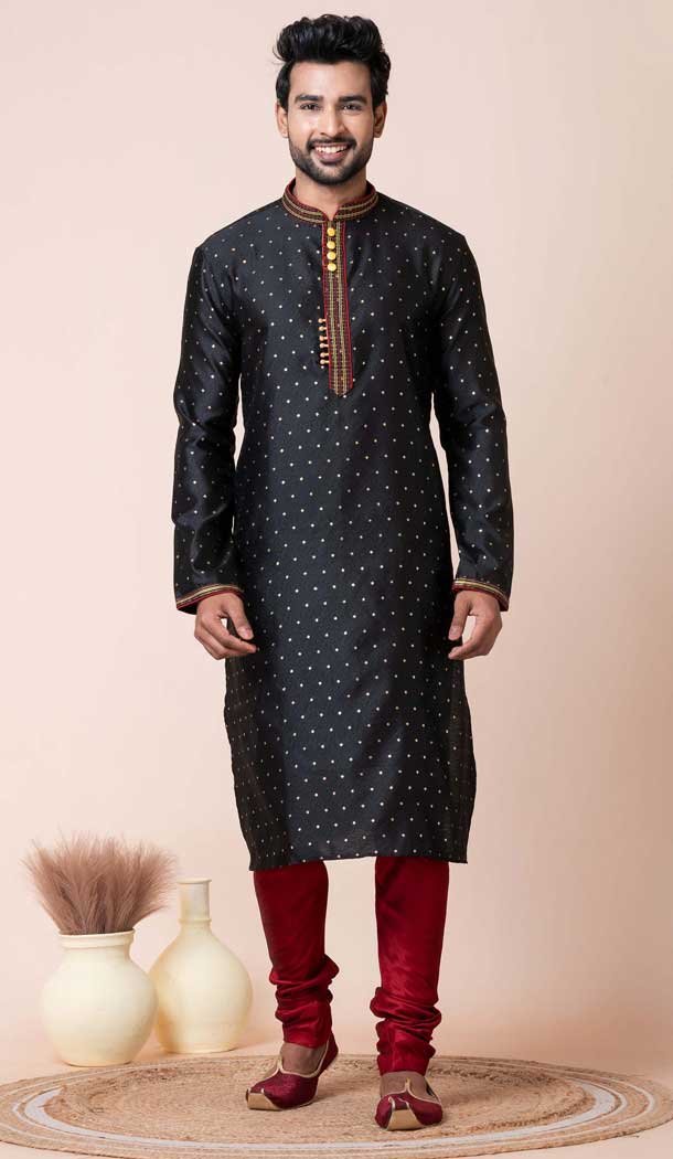 Black Mulberry Printed Festival Wear Mens Kurta Pajama - 12116205455