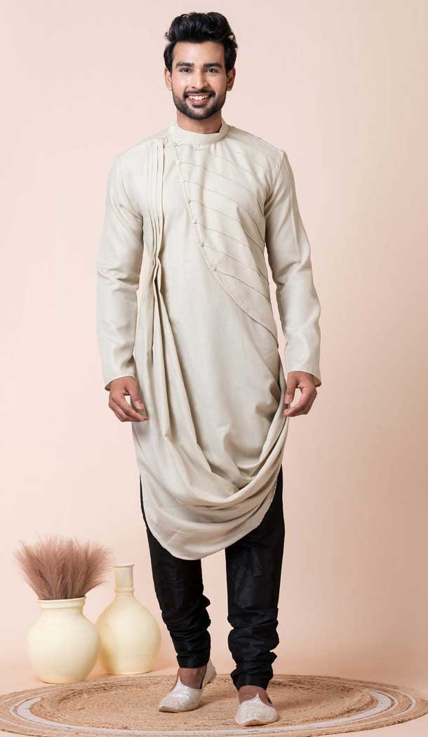 Cream Cotton Printed Festival Wear Mens Kurta Pajama - 12116205457