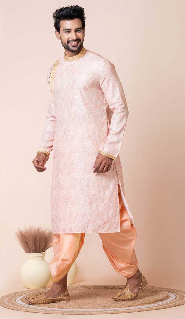 Pink Cotton Polyester Printed Festival Wear Mens Kurta Pajama - 12116205460