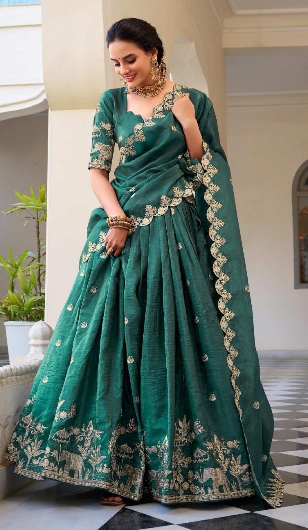 Women Embroidery Gold Crush Party Lehenga Choli Teal - 12197206417
