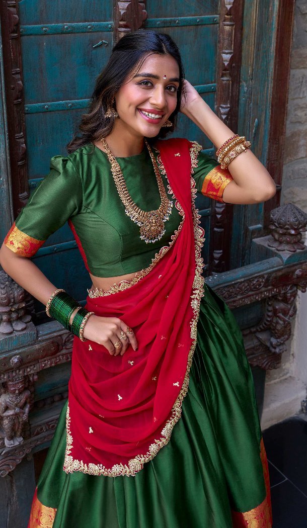 Women Party Lehenga Choli Narayana Pattu Green Embroidery - 12256206709