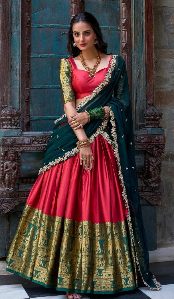 Women Narayana Pattu Party Lehenga Choli Red Embroidery - 12256206712