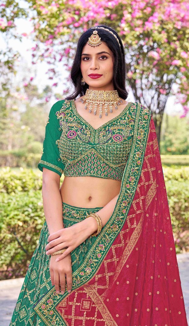 Women Banarasi Silk Rama Green Sequence & Coding Thread Work Zarkan - 12268206768