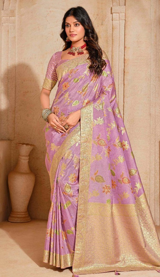 Women Saree Silk Lavender Zari - 12286206890