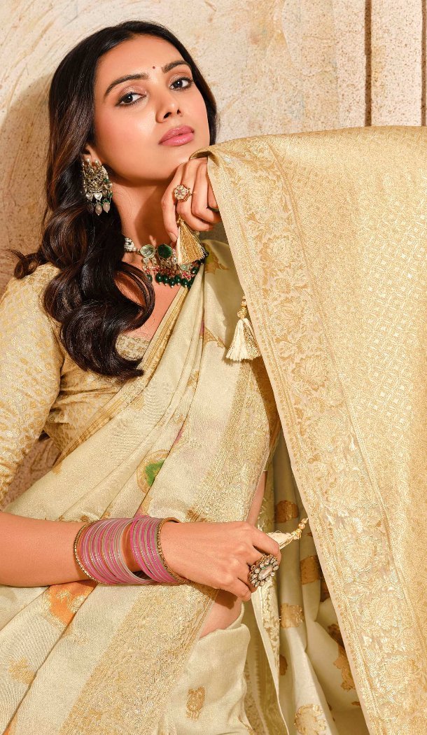 Women Silk Zari Saree Cream - 12286206891