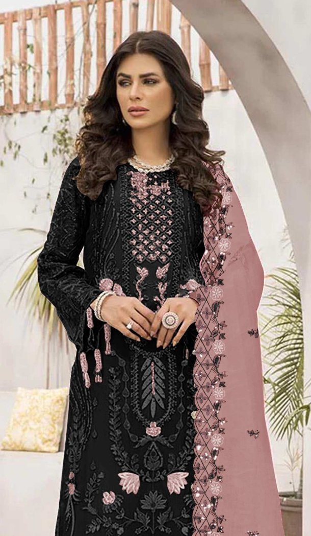 Women Black Party Wear Salwar Suit Faux Georgette Embroidery Work - 12366207296