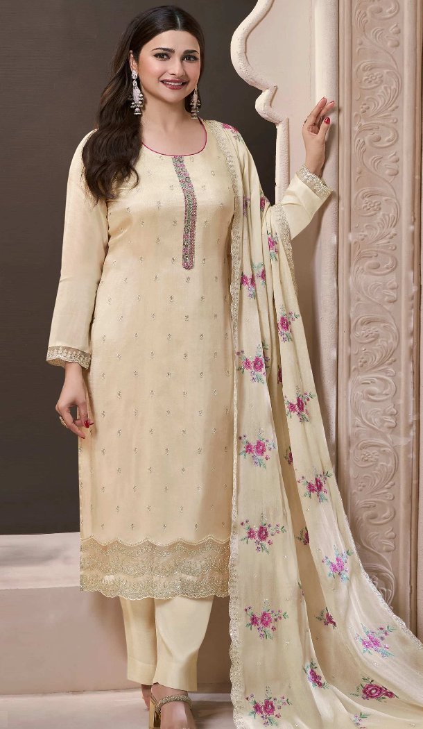 Women White Sequence Work Silk Party Wear Salwar Suit - 12369207312