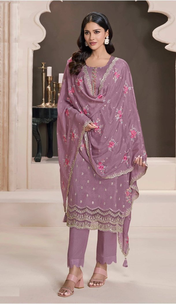 Women Party Wear Salwar Suit Purple Silk Sequence Work - 12369207316