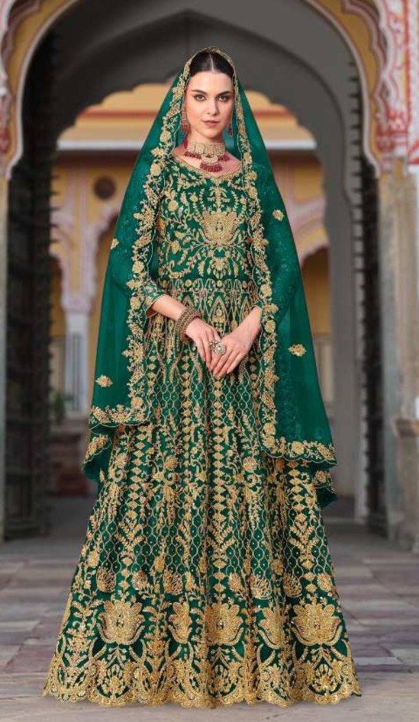 Women Pure Butterfly Net Green Anarkali Suit Heavy Coding  Work - 12438207670