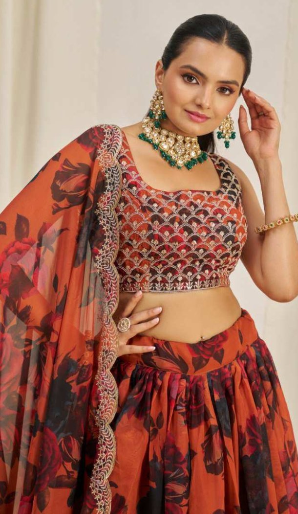 Women Sequins Dori Zari Organza Lehenga Choli - 12488207910