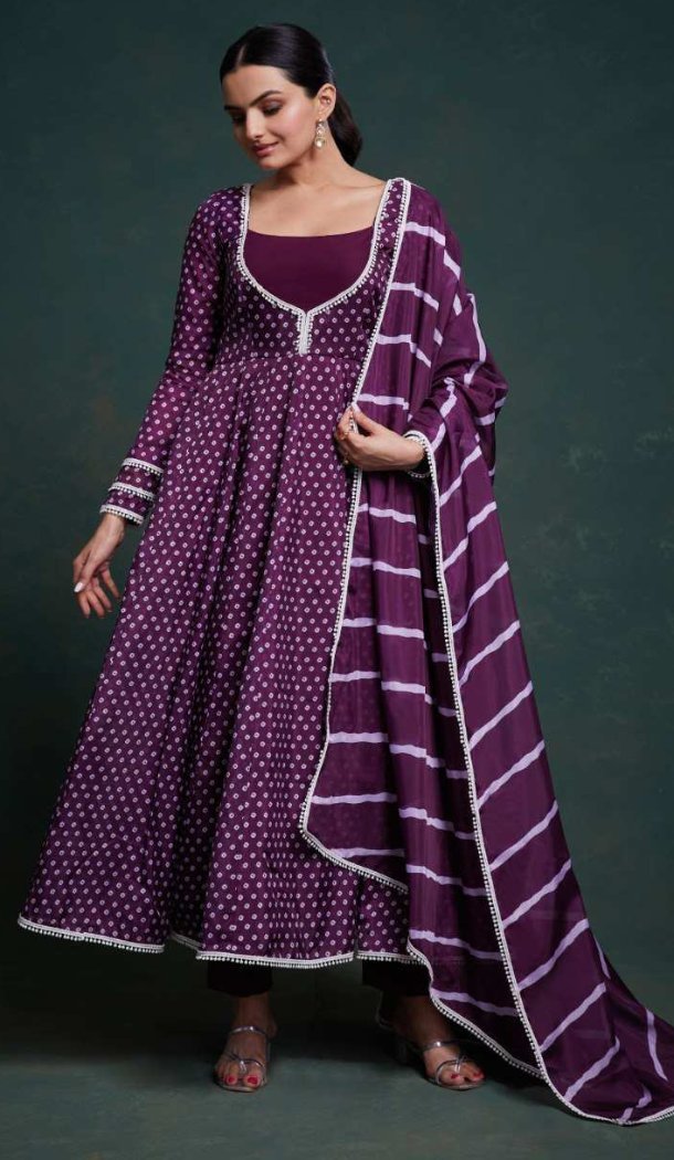 Women Party Wear Salwar Suit Purple Digital Printed Work Crepe - 12490207918