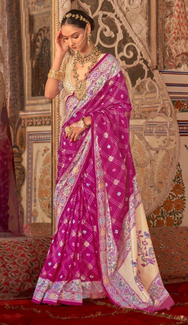 Women Pink Purple Saree Silk Embroidery - 12522208087