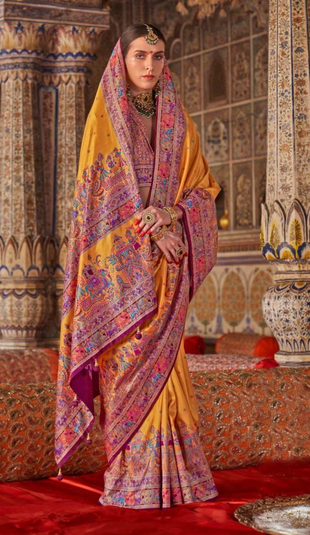 Women Embroidery Super Silk Saree Yellow - 12527208119