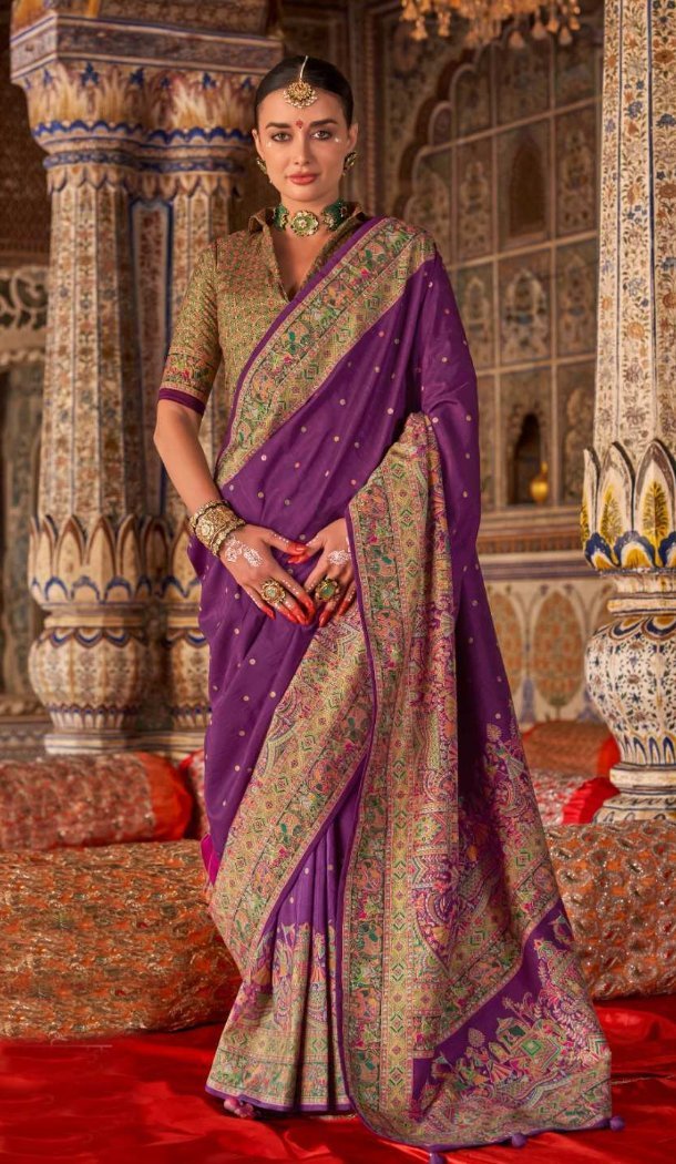 Women Saree Embroidery Purple Super Silk - 12527208120