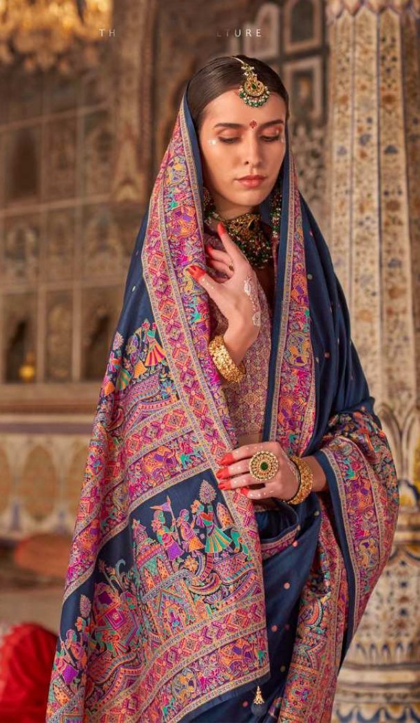 Women Saree Embroidery Super Silk Navy Blue - 12527208122