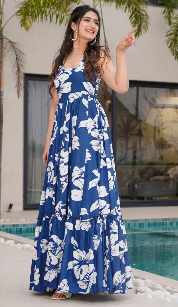 Women Gown Multi Heavy Rayon Heavy Digital Printed - 12663208760