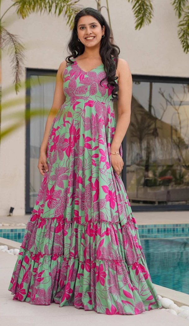 Women Gown Heavy Digital Printed Heavy Rayon Multi - 12663208762