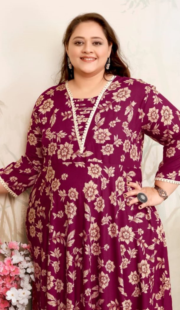 Women Wine Heavy Digital Printed Premium Rayon Gown - 12664208767