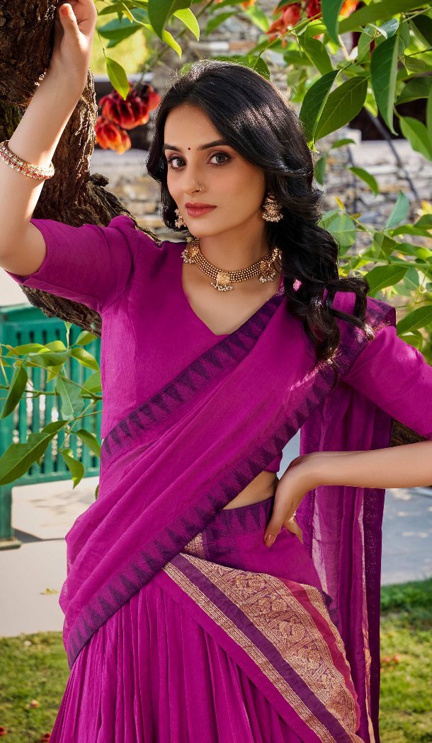 Women Pure Chanderi Party Lehenga Choli Plain With Zari Weaving Work Pink - 12690208870