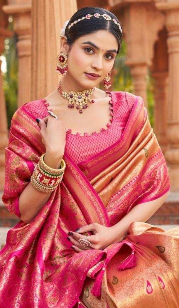 Women Soft Banarasi Silk Pink Jacquard Work Traditional Wear Saree - 12628208592