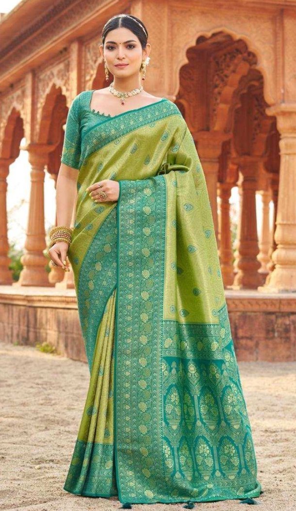 Women Rama Green Traditional Wear Saree Jacquard Work Soft Banarasi Silk - 12628208593