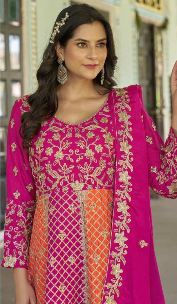 Women Chinon Heavy Embroidery & Stone Work Anarkali Suit Multi - 12746209140