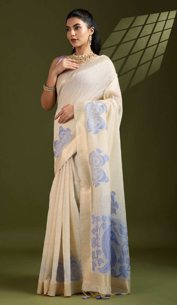 Women Print Traditional Wear Saree Cotton Lavender - 12932210142