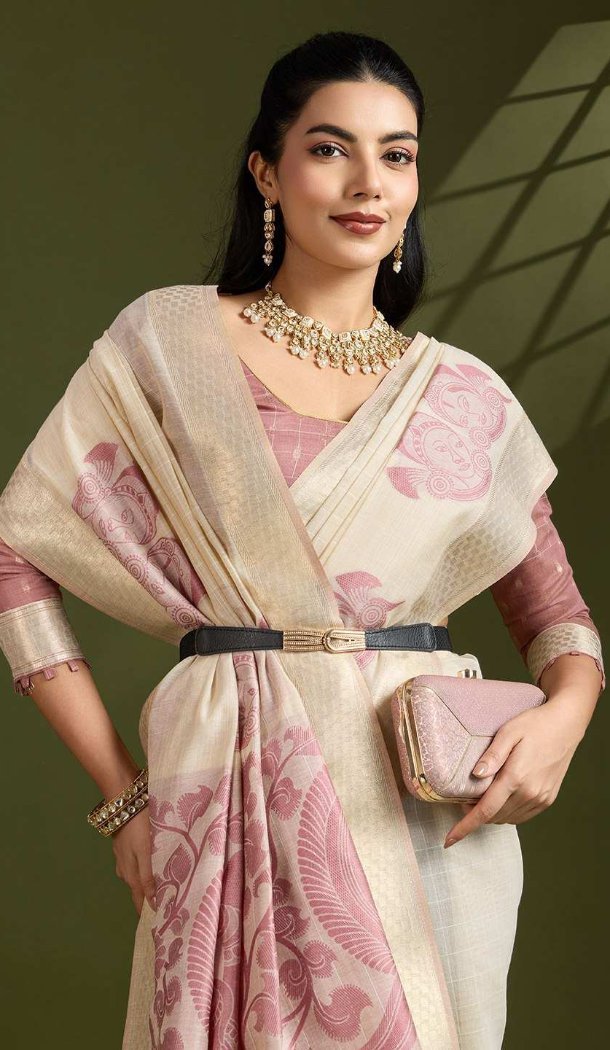 Women Cotton Print Traditional Wear Saree Pink - 12932210143