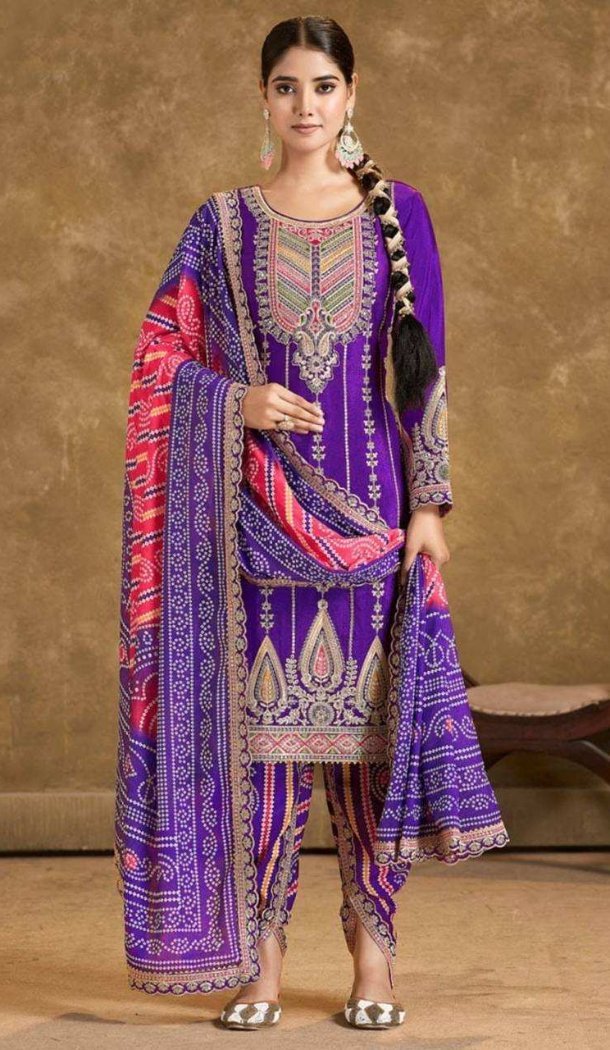 Women Heavy Pure Chinon Silk Salwar Suit Embroidery Purple - 12940210192