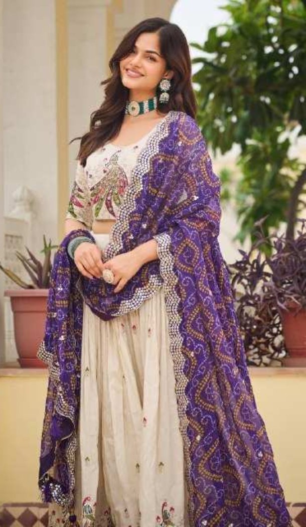 Women Cream Tissue Silk Party Wear Lehenga Choli Heavy Embroidery Work - 13068210818