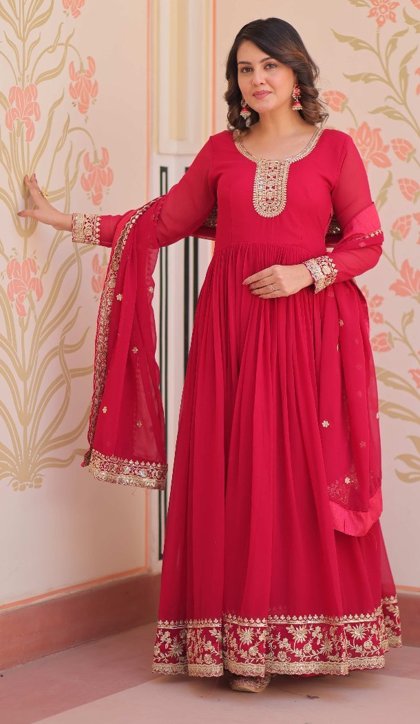 Women Sequins Embroidered Work Gown Rani Faux Georgette - 13075210853