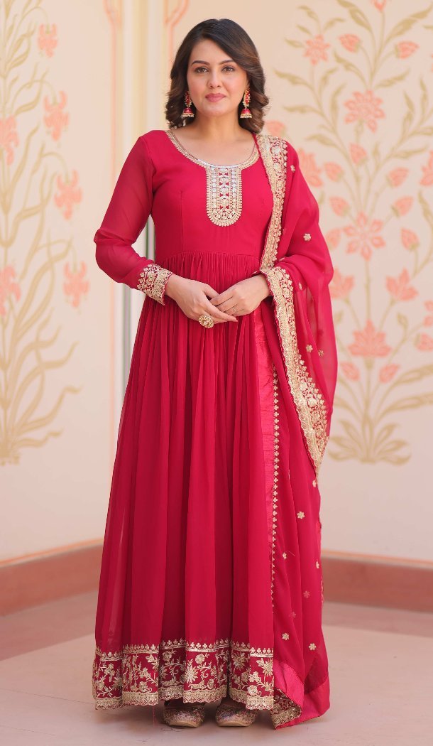 Women Sequins Embroidered Work Gown Rani Faux Georgette - 13075210853