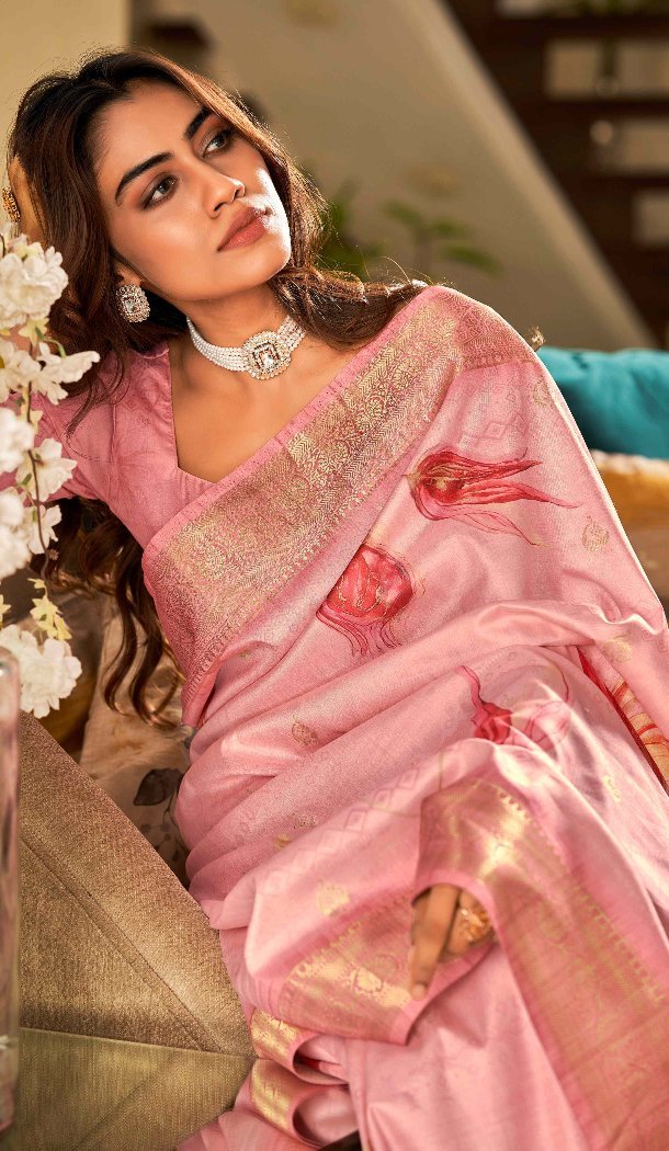 Women Soft Silk Traditional Wear Saree Digital Printed Work Baby Pink - 12967210347