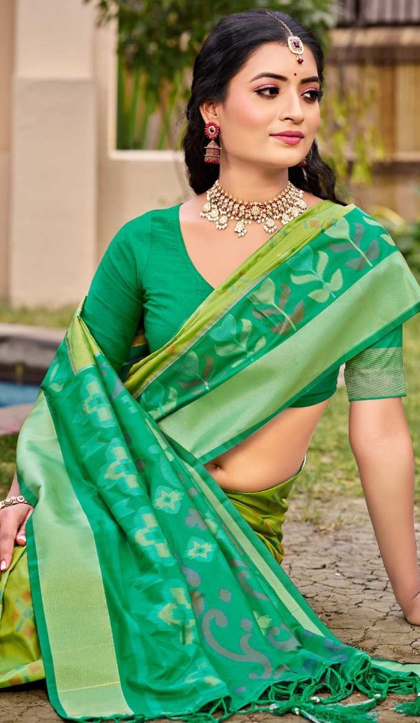 Women Traditional Wear Saree Jacquard Light Green Pochampalli Silk - 13016210561