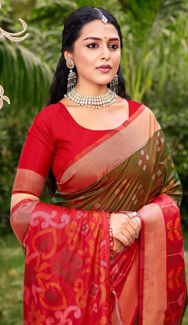 Women Traditional Wear Saree Jacquard Brown Pochampalli Silk - 13016210562