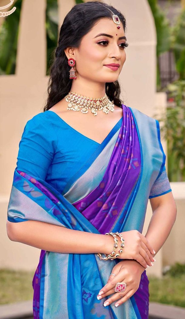 Women Pochampalli Silk Traditional Wear Saree Jacquard Violet - 13016210563