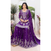 Women Pure Heavy Chinnon Silk Purple Embroidery Palazzo Suit Plus Size