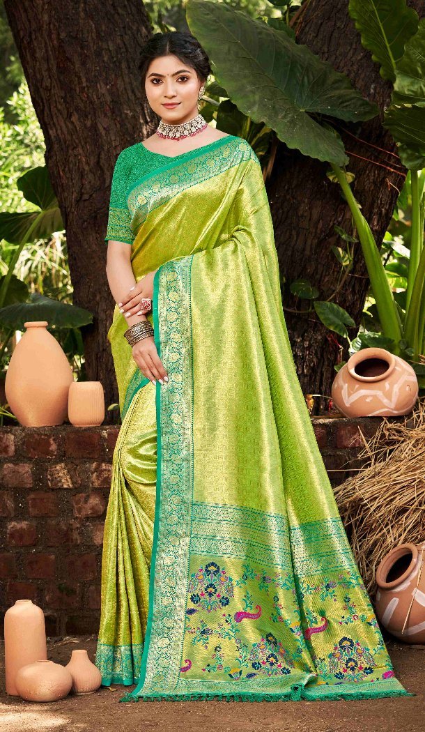 Women Party Wear Saree Jacquard Light Green Kanjivaram Silk - 13086210901
