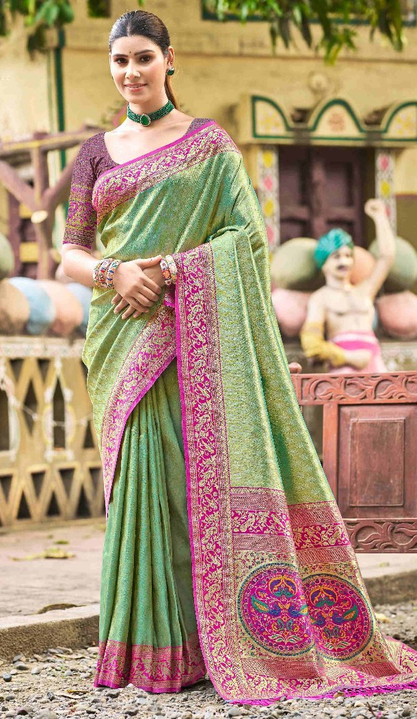 Women Party Wear Saree Jacquard Kanjivaram Silk Multi - 13089210917