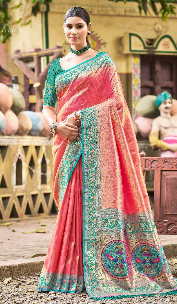 Women Kanjivaram Silk Party Wear Saree Jacquard Light Pink - 13089210919